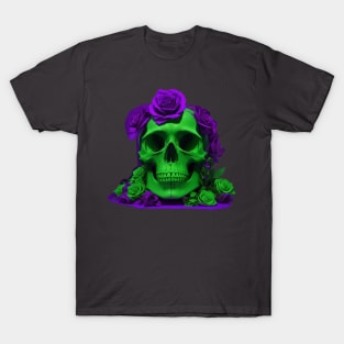 Captivating Halloween Green and Violet Skull Aesthetic Artwork with Urban Stylish Flair T-Shirt